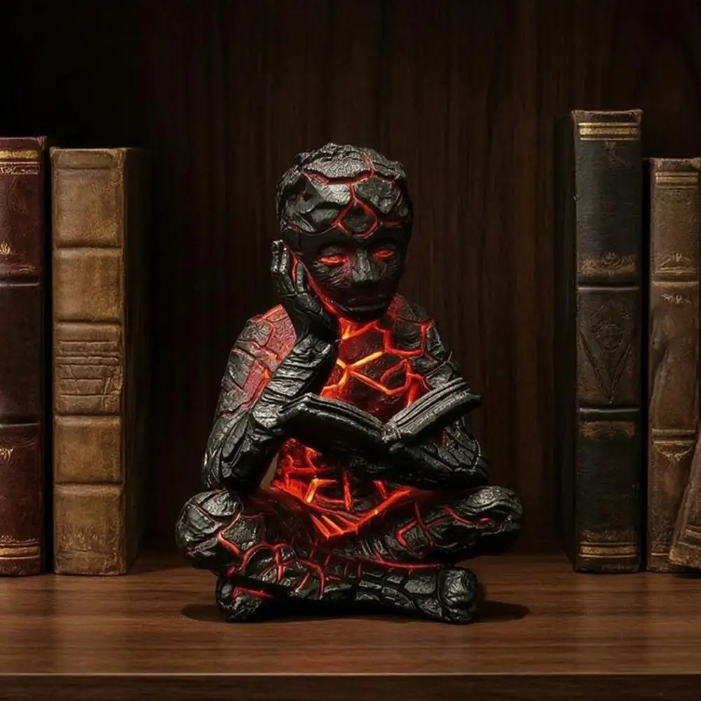 Dark Home Decor Cracked Reader Figurine with Led Light Abstract Art Statue for Home Decor Modern Thinker for Desk for Gift