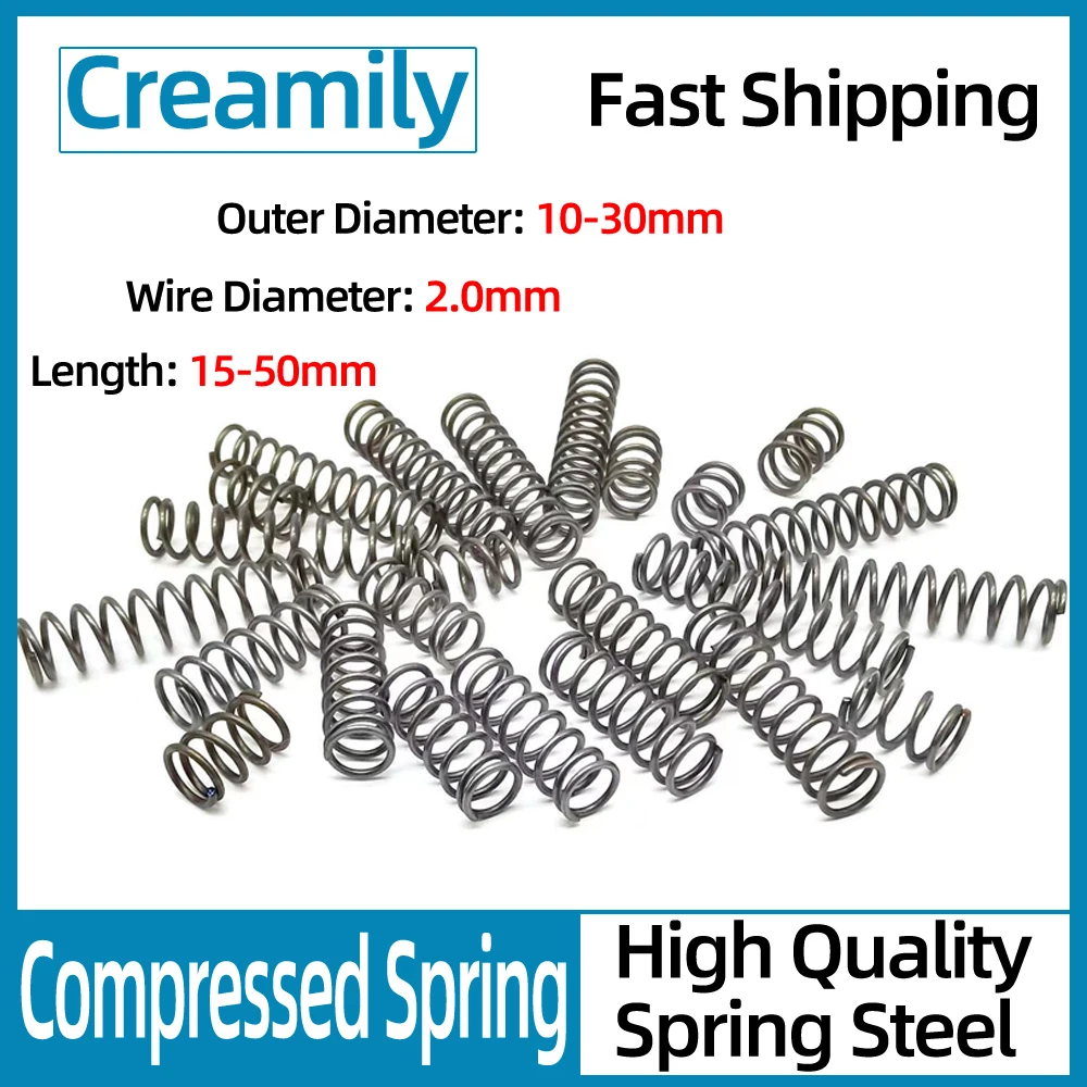 

Creamily 5PCS Wire Diameter 2.0mm Cylidrical Coil Compression Spring Return Compressed Spring Release Pressure Spring 65MN Steel