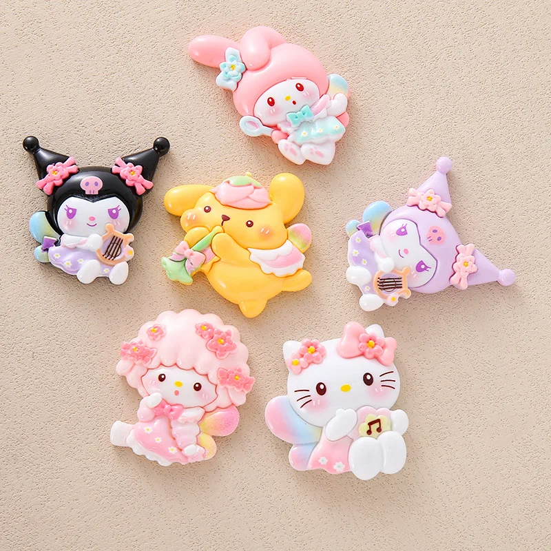 

6pcs Big card music Sanrio character resin flatback cabochons diy jewelry materials handmade crafts charms