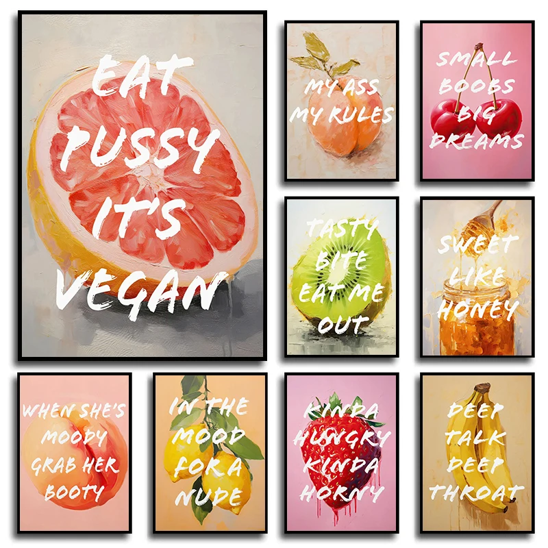 Modern Fashion Funny Fruit Quote Feminine Kitchen Peach Poster and Prints Canvas Printing Wall Art Picture for Living Room Decor