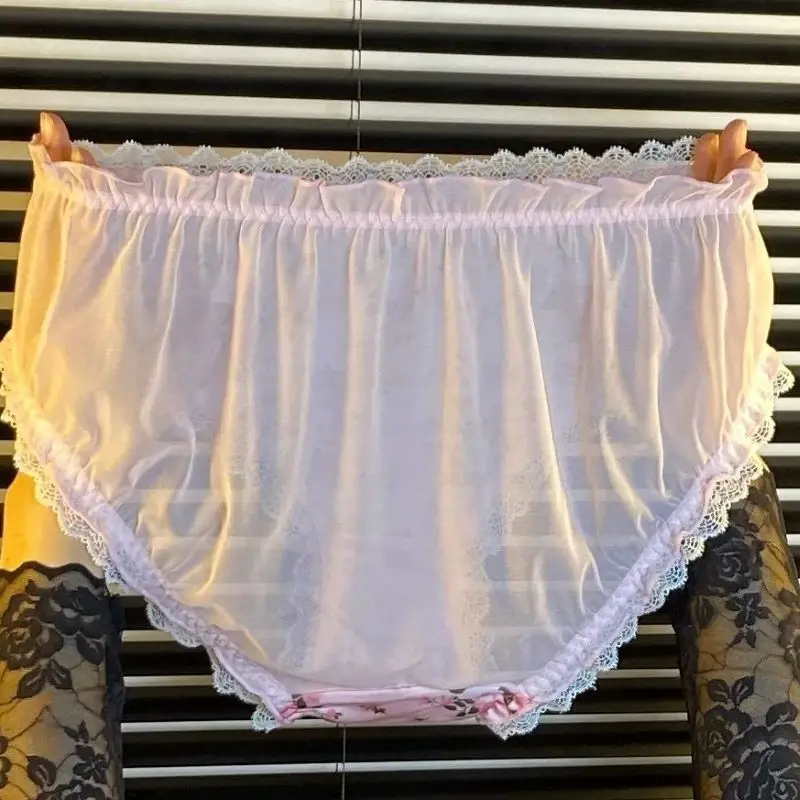 

Sexy Lace Mesh Underwear Breathable Printed Ruffled Lolita Briefs Sissy Private Party Erotic Panties Couple Clothing