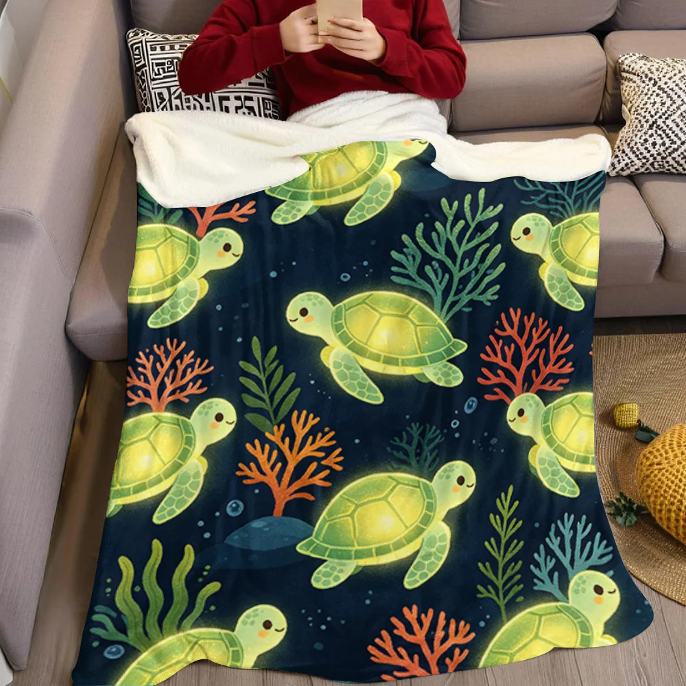 Cute Sea Turtles Coral Flannel Blanket Warm Soft Halloween Christmas All-Season Couch Decorative Cozy Warm Gift