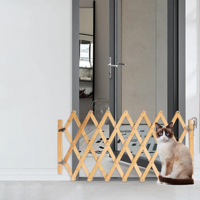 Folding Pet Barrier Fence Cat Dog Gate Bamboo Pet Fence Retractable Cat Dog Puppy Sliding Door Safety Gate Pet Isolation Fence