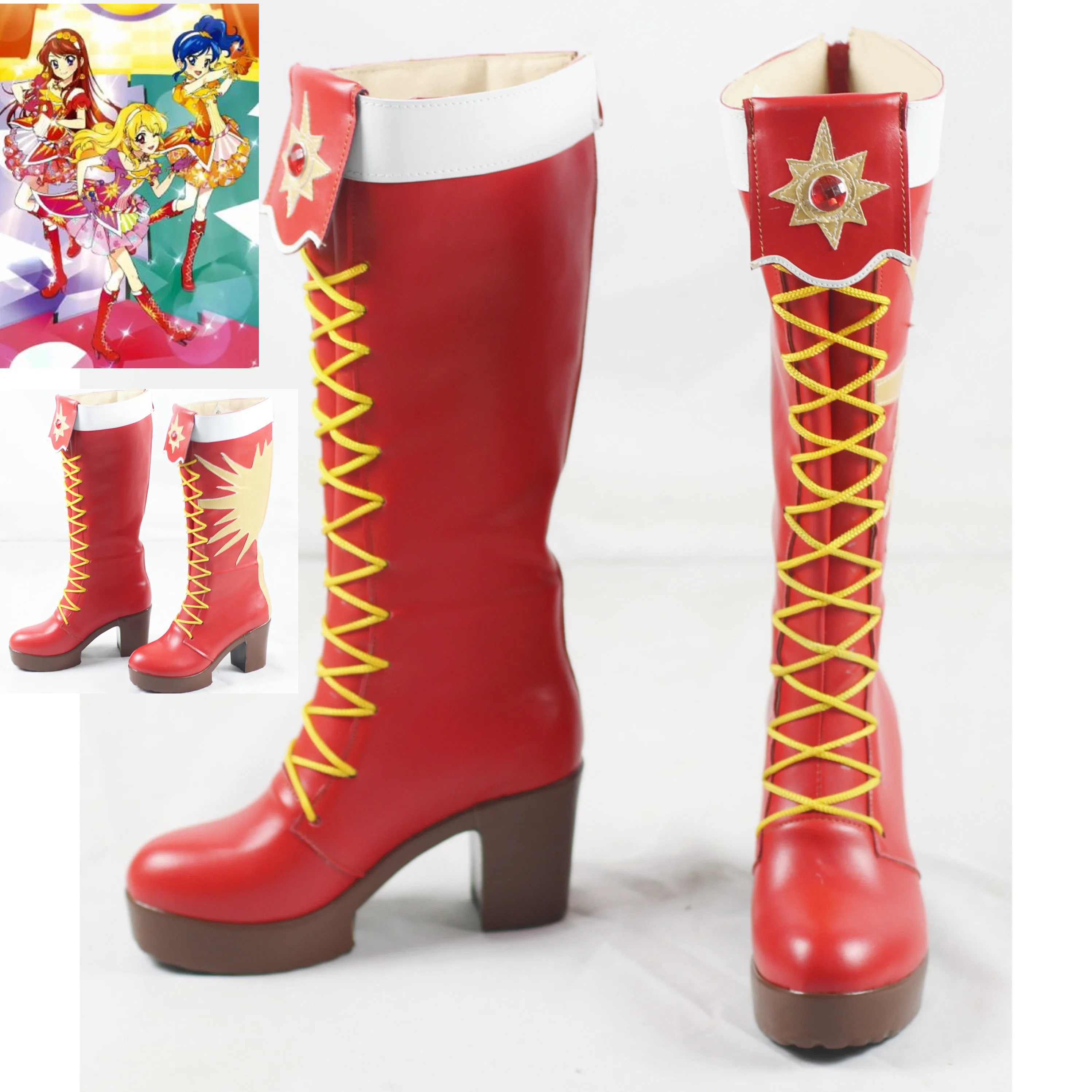 

Костюм для косплея Aikatsu Stars Soleil Ichigo Kurosaki Aoi Kiriya Ran Shibuki, обувь ручной работы из искусственной кожи, ботинки на высоком каблуке