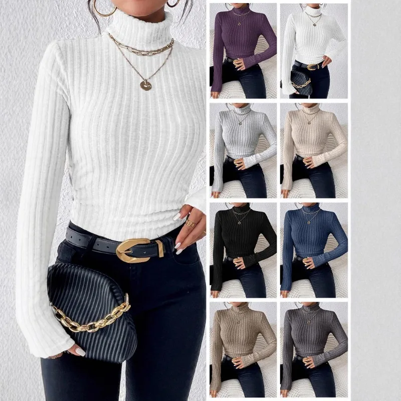 

FL Elegant Solid Basic Knitted Tops New Women Turtlneck Sweater Long Sleeve Casual Slim Pullover Fashion Simple Style Design