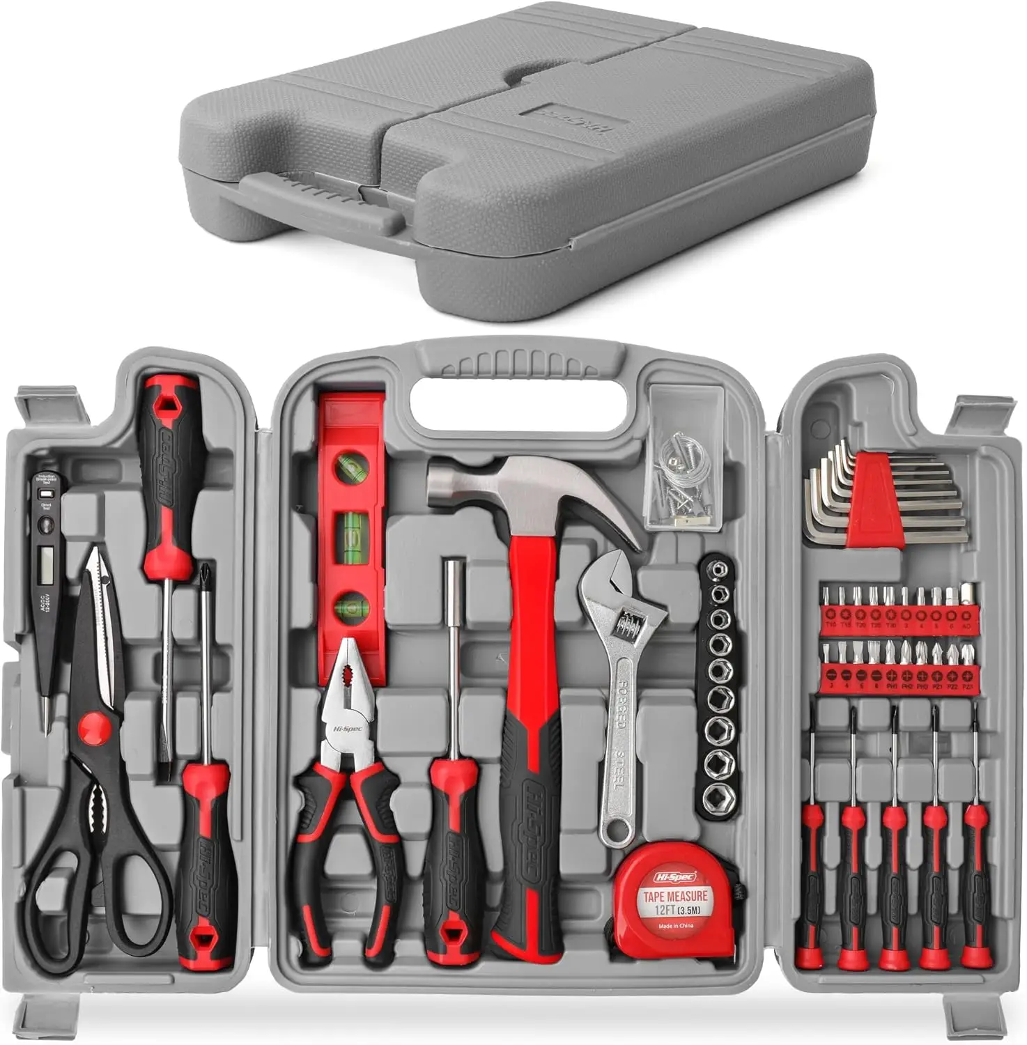 

54pc Red Household Tool Kit \u2013 Essential DIY Hand Tool Set with Toolbox for Home Garage Office Basic Repairs First Apartment