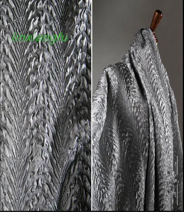 Grey dragon scale three-dimensional pleated fabric, high-temperature pleated fabric, concave and convex fashion designer fabric.