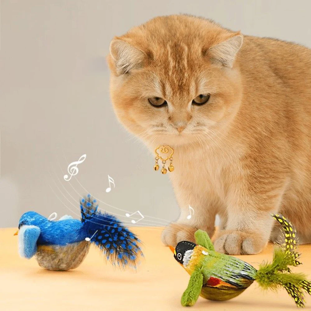 

Interactive Cat Toys Electronic Simulated Bird Toy with Rope Touch Activated Plush Sound Toys for Kitten Pet Supplies