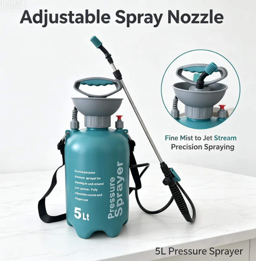 1.3Gallon Hand Pressure Compression Sprayer Portable Garden Pump Sprayer with Shoulder Belt & Long Spray Lance for Yard Farm Hom