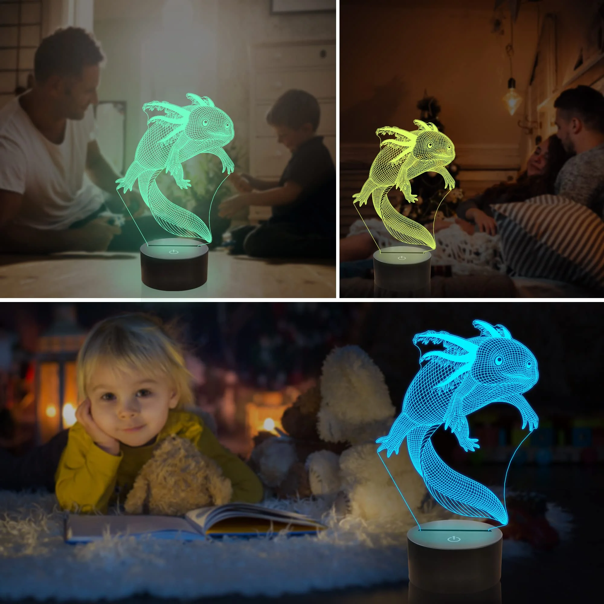 Axolotl 3D Night Light, Mexican Salamander Fish Lamp for Kids, 16 Colors Changing Bedroom Decor as Xmas Holiday Birthday for Boy