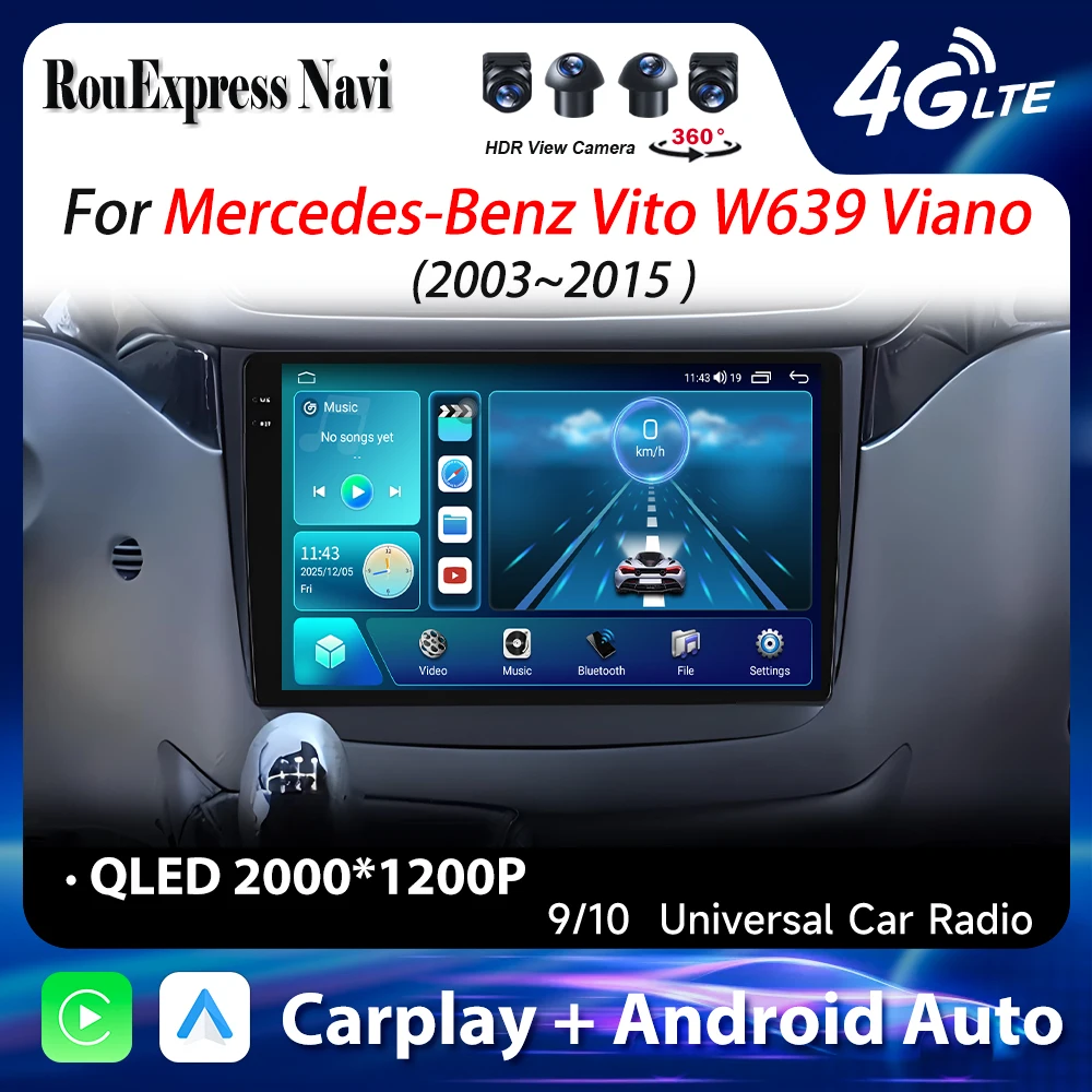 Android 16 para Mercedes-Benz Vito 2 W639 Viano 2 W639 2003 2005 - 2015 Rádio Automotivo Carplay Reprodutor Multimídia GPS Vídeo Autoradio
