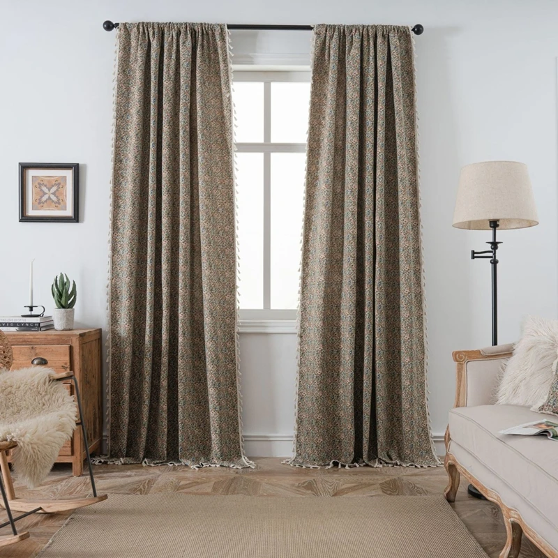 American Style New Jacquard Bouquet Tassels Semi-shading Living Room Bedroom Curtains Balcony Blackout Decorate Valance