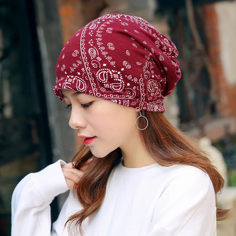 

Hooded hat with ethnic style cashew flower toe cap, pregnant woman hat, pile cap, dual-use scarf hat