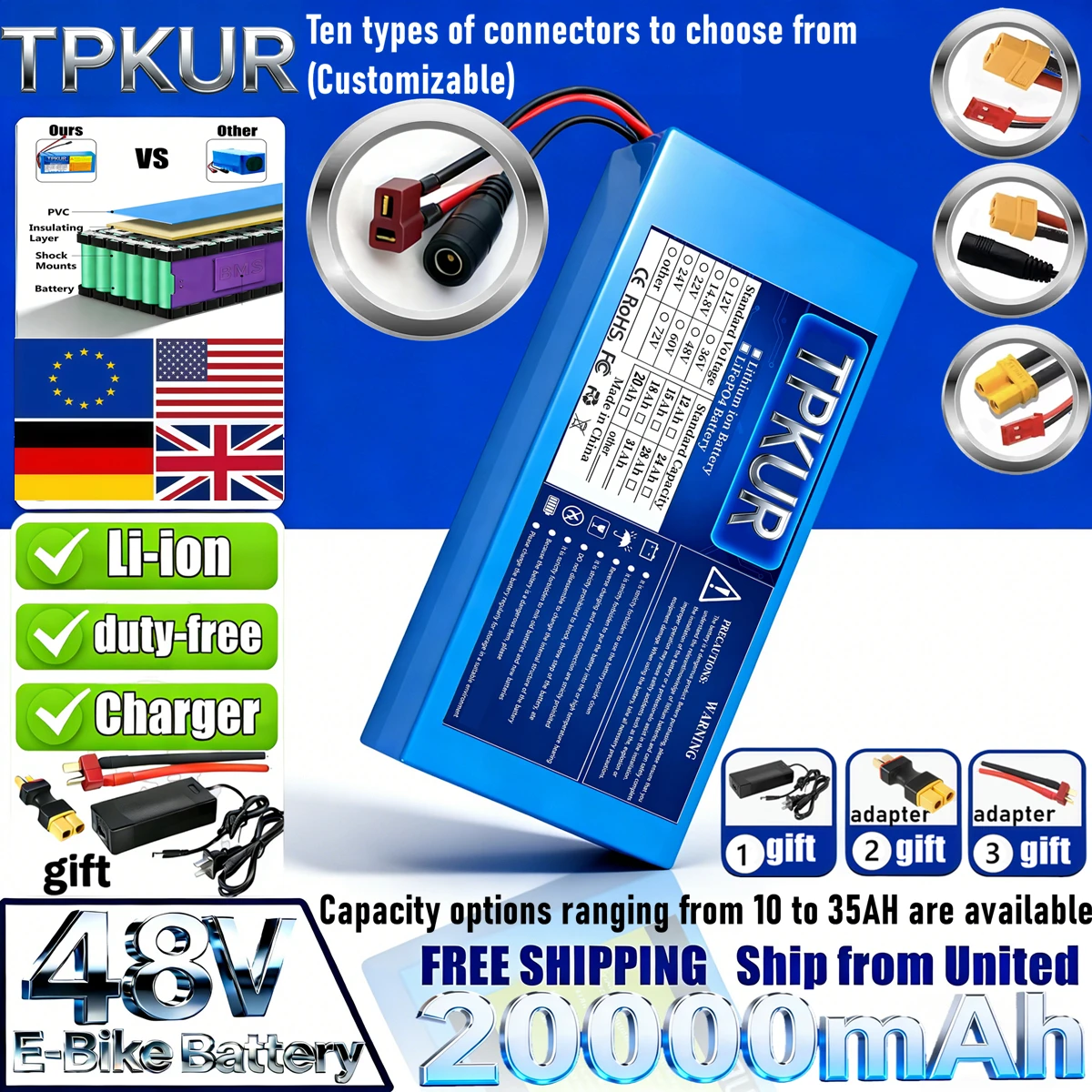 48V 13S6P lithium battery pack, featuring built-in BMS and multi-capacity gradient (10-35Ah), precisely fits various devices