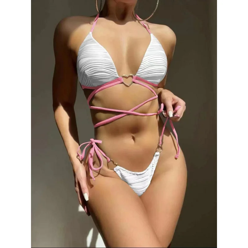 Special New Two-Piece Bikini Set with Drawstring Straps and Hard Cup for Women