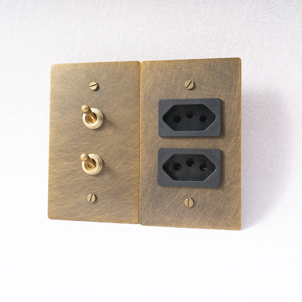 Retro Messing Panel CE 85 ~ 250 V Elektrische Schalter Brasilien Standard Doppel Steckdose 10A Steckdose für Home Bar hotel Angepasst – Detail 9