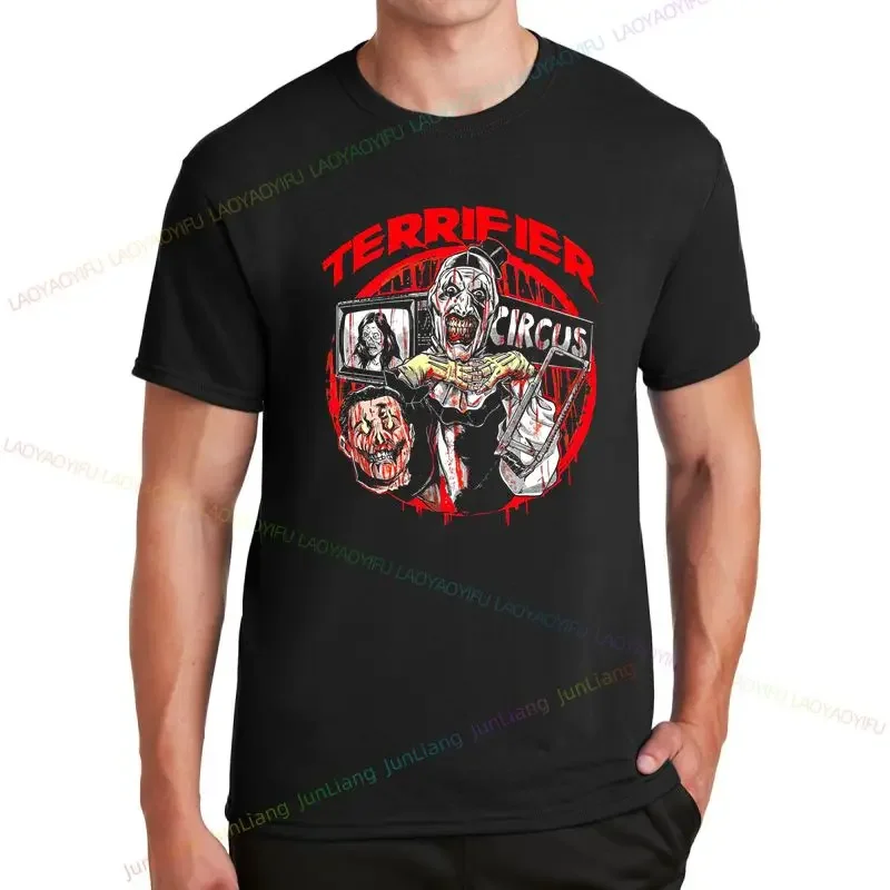 

Веселый забавный фильм ужасов, искусство ужасов на Хэллоуин, удивительная рубашка с принтом, негабаритный модный костюм с короткими рукавами и круглым воротником Y2K