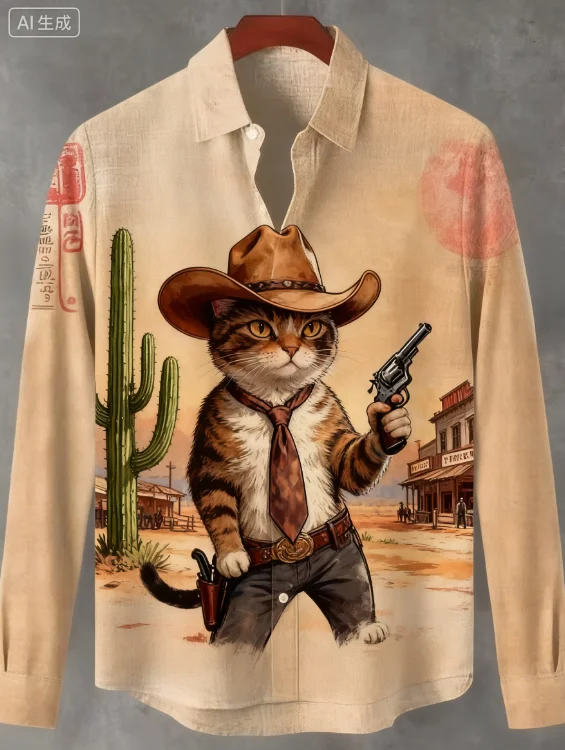 قميص رجالي مطبوع ثلاثي الأبعاد على شكل قطة مصرية ملابس على الطراز الياباني Harajuku كورية بأكمام طويلة ملابس خروج للمدرسة القديمة ملابس علوية للرجال #3