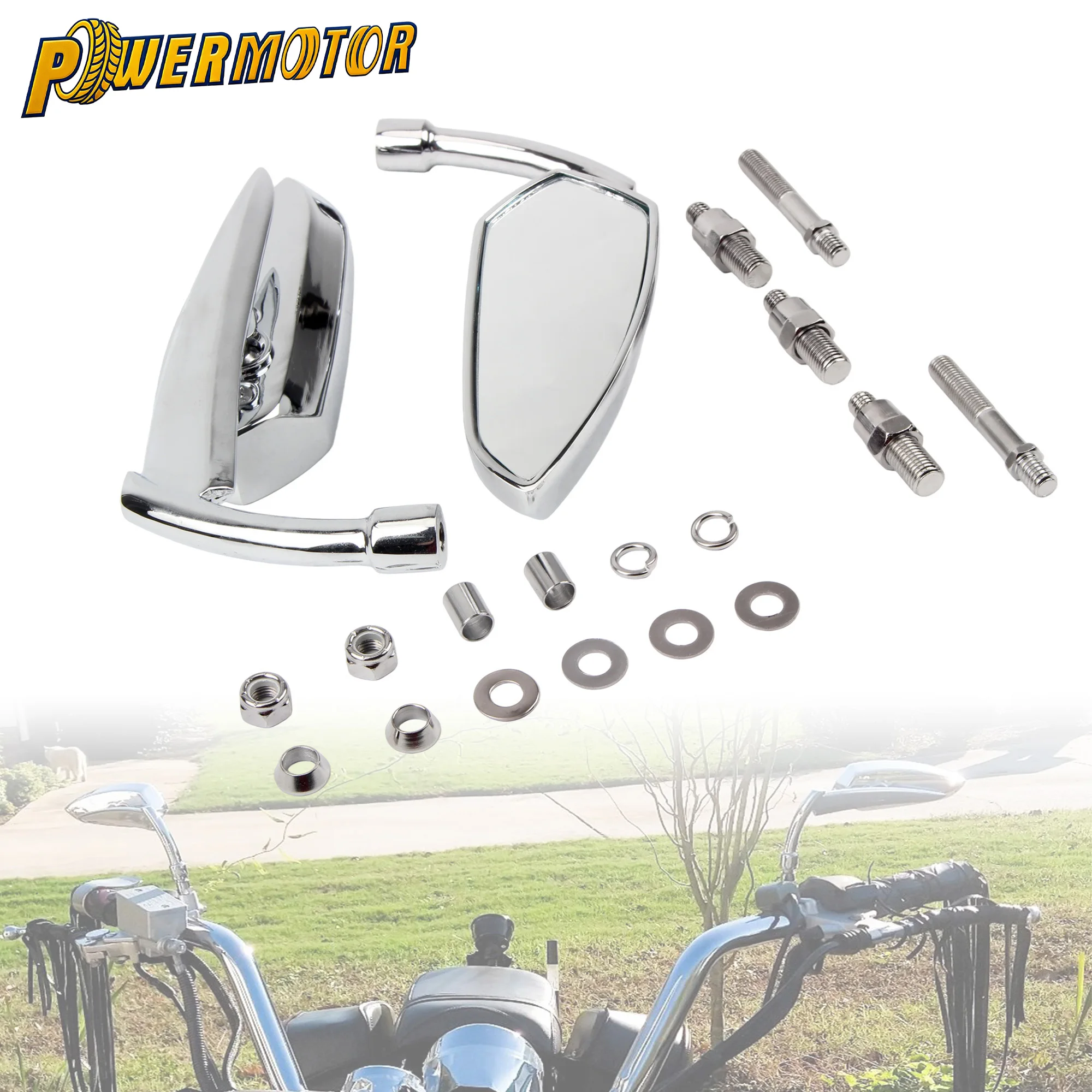 For Chopper Cruiser Custom Touring Motorcycle Scooter M8 M10 Rear View Mirror Black Chrome Side Mirror Universal Modified Parts