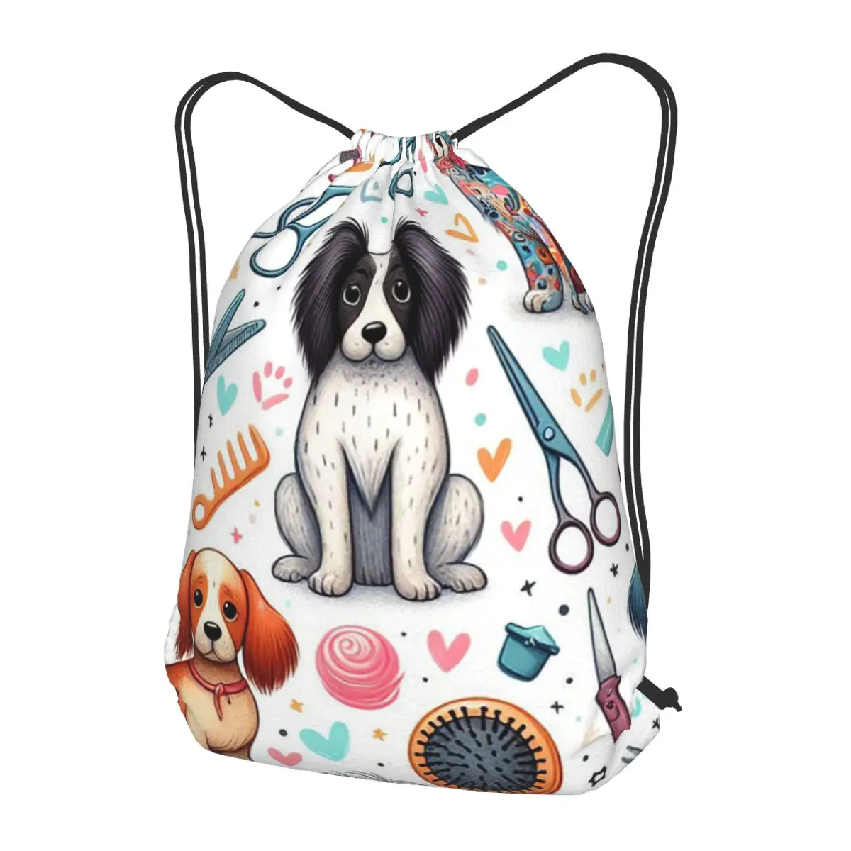 

Dog Grooming Printed Backpacks Casual Drawstring Bags Storage Bag Book Bags for Man Woman School