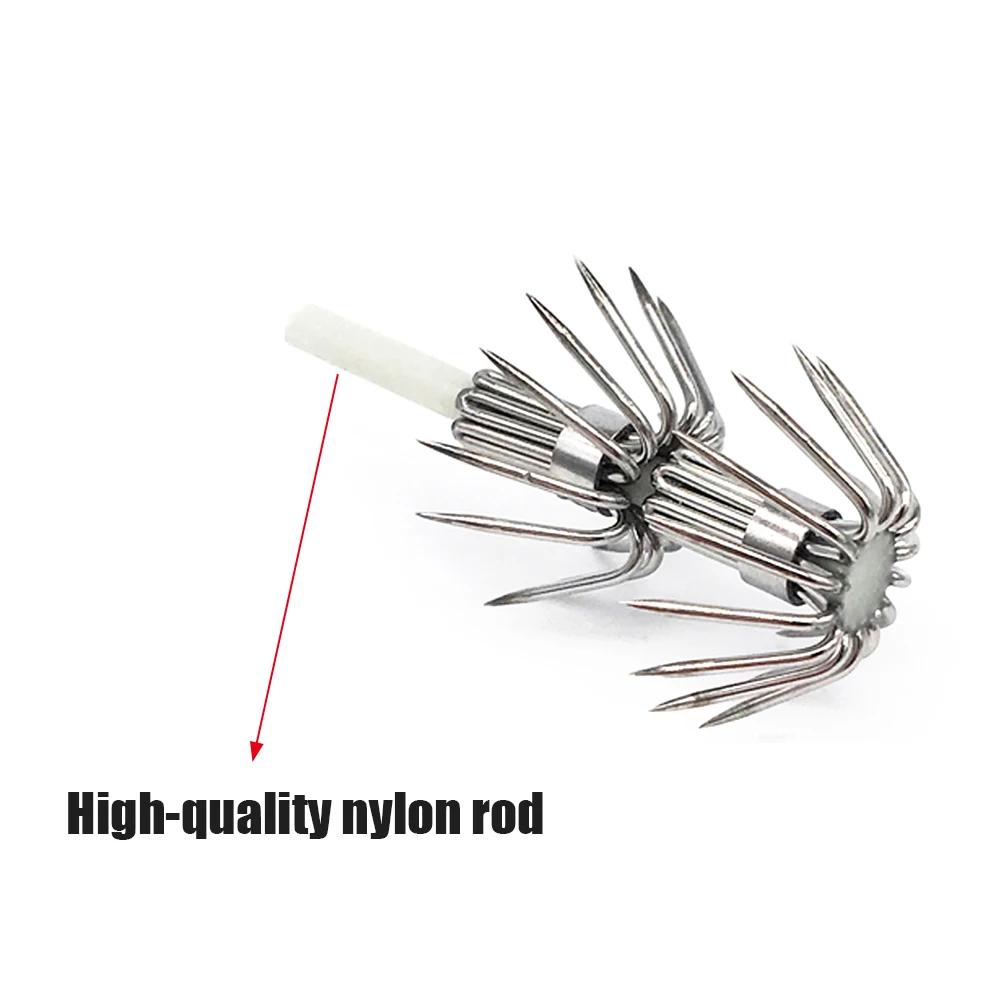 20PCS Stainless Steel Squid Jig Hooks #2.0 - #4.0 Luminous Squid Jig Hooks Wood Shrimp Jig Umbrella Hooks