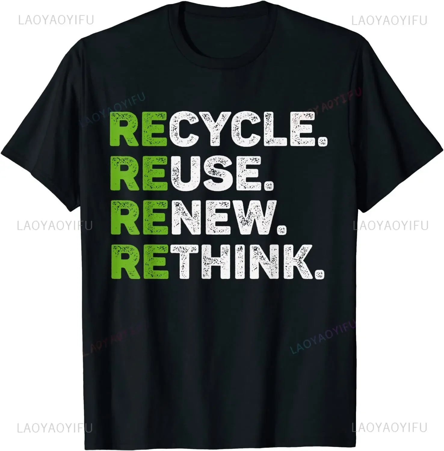 Earth Day Environmental Recycle Reuse Renew Rethink T-Shirt Fashion Loose Casual Hip Hop Man Tshirt Hipster Summer Style Tees