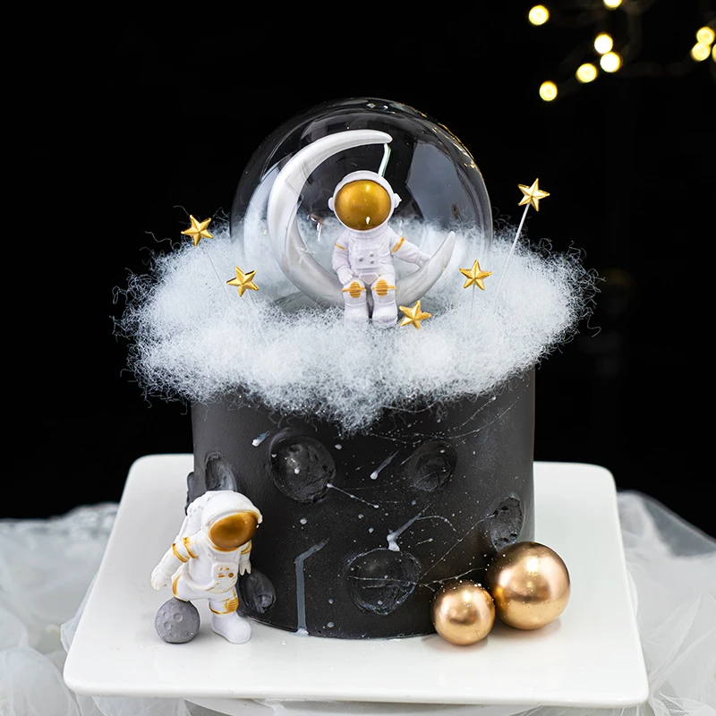 

Space Astronaut Children's Birthday Cake Topper Decoration Galaxy Cosmic Black White Planet Spaceship Transparen Baking Supplies