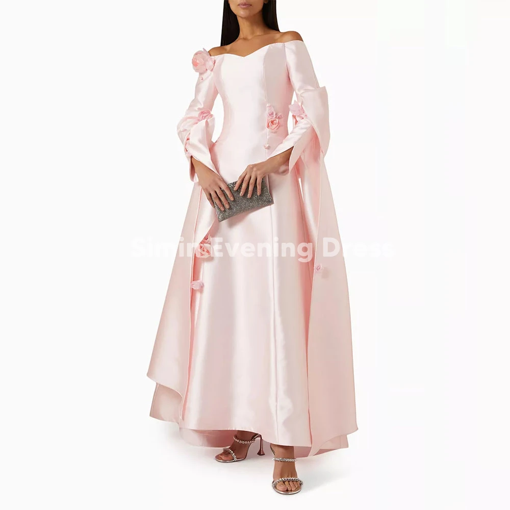 

Simin женские вечерние платья с открытыми плечами по индивидуальному заказу, элегантные вечерние платья длиной до щиколотки с длинными рукавами и 3D цветами 2025