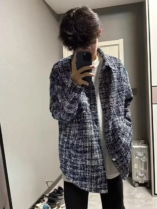 

Preppy Sle Plaid Knitted irt Jaet Loose Casual Embroidery ex Autumn Windproof Long Sve Polyester Inner Liner