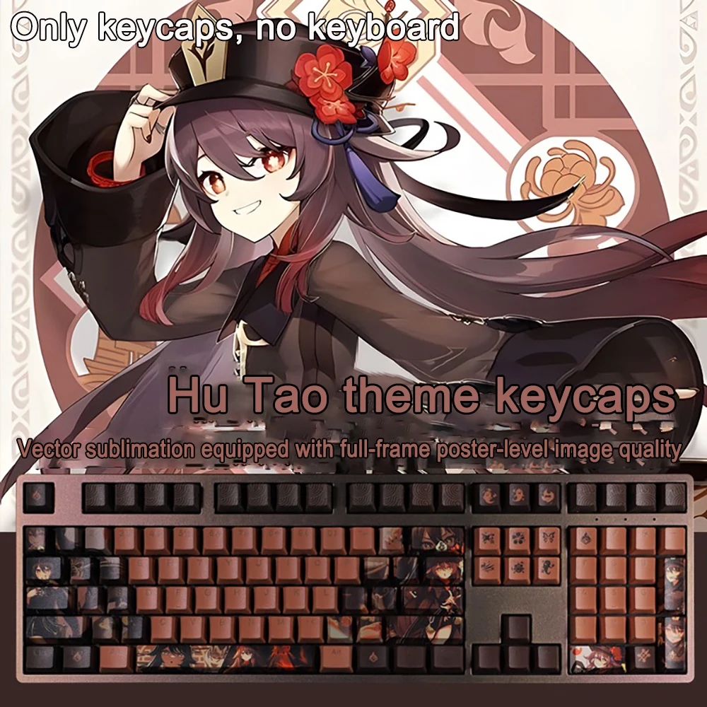 

108 Keys/set Genshin Impact Keycaps Hu Tao Keycaps PBT Dye Subbed Keycap Cherry Anime Gaming Key Caps For ANSI 61 87 104 108 key