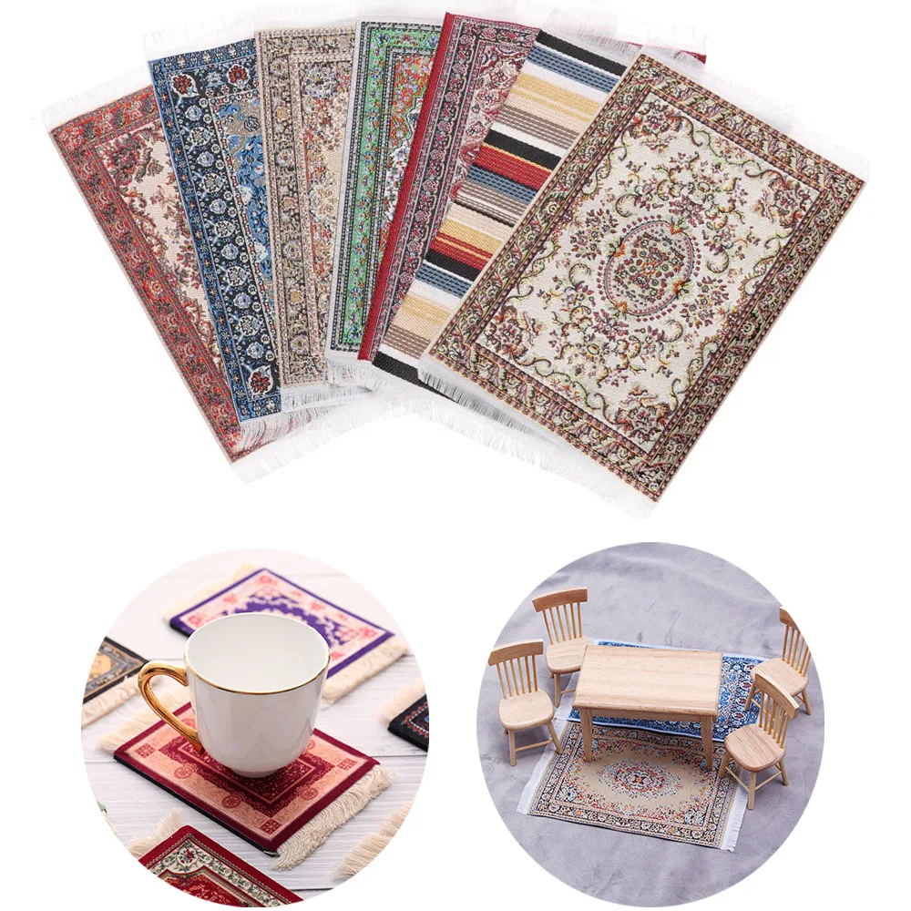 Mini Woven Carpet Persian Retro Style Pattern Cup Laptop Mouse Pad With Edge Home Office Desktop Room Dollhouse Decoration Craft