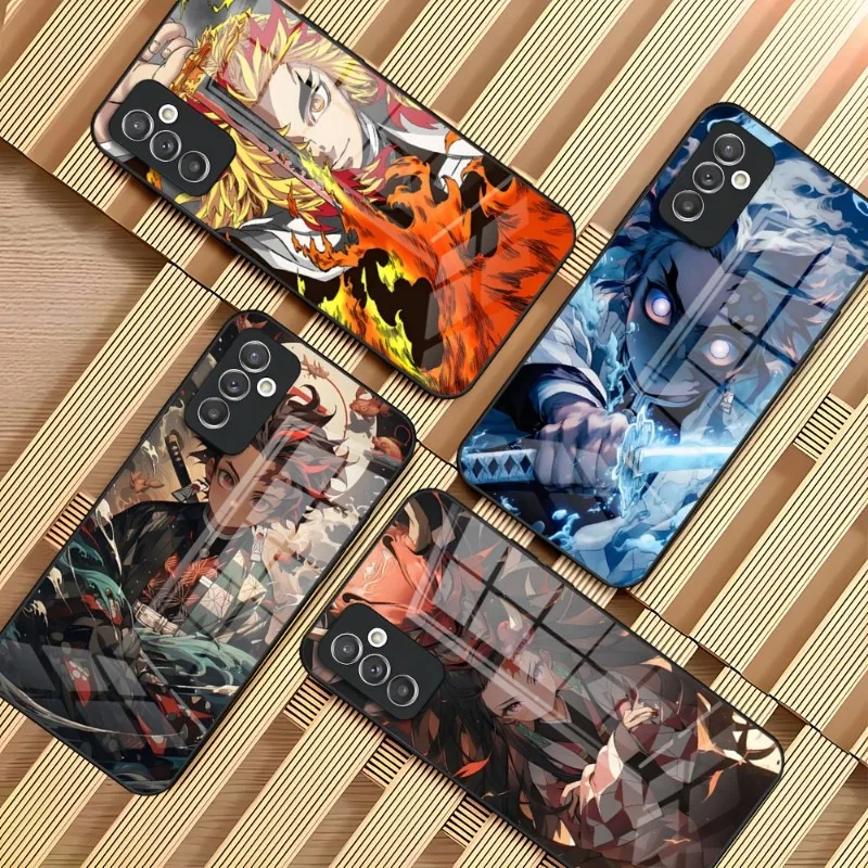 Cute Anime Demon Slayer Phone Case For Samsung A34 A14 A32 A52 A71 A21 A54 A20 A12 Galaxy M14 Glass Design Cover