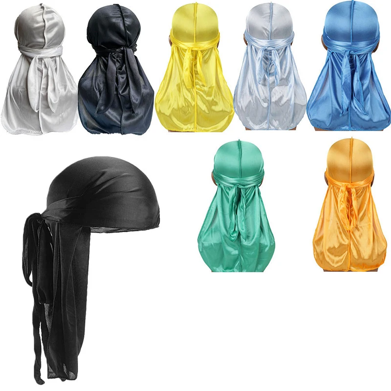 Gorro Baotou elástico, bandas para el cabello, simulación sedosa, Durag, cola larga, sombrero de pirata, diadema, turbante para niños, accesorios de cinta para chico