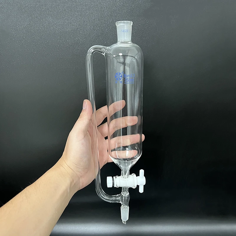 

FAPEI Separatory funnel constant pressure cylindrical shape,standard ground mouth.Capacity 250mL,Joint 14/23,PTFE switch valve