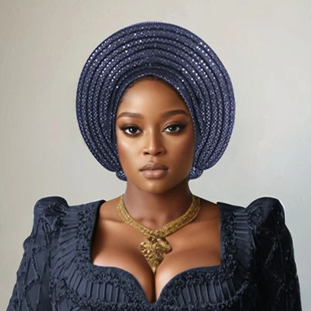 

African Auto Gele Headtie Aso Oke Nigerian Sequin Headscarf Bonnet Turban Cap Women Muslim Hijab Wedding Party Head Wrap Already