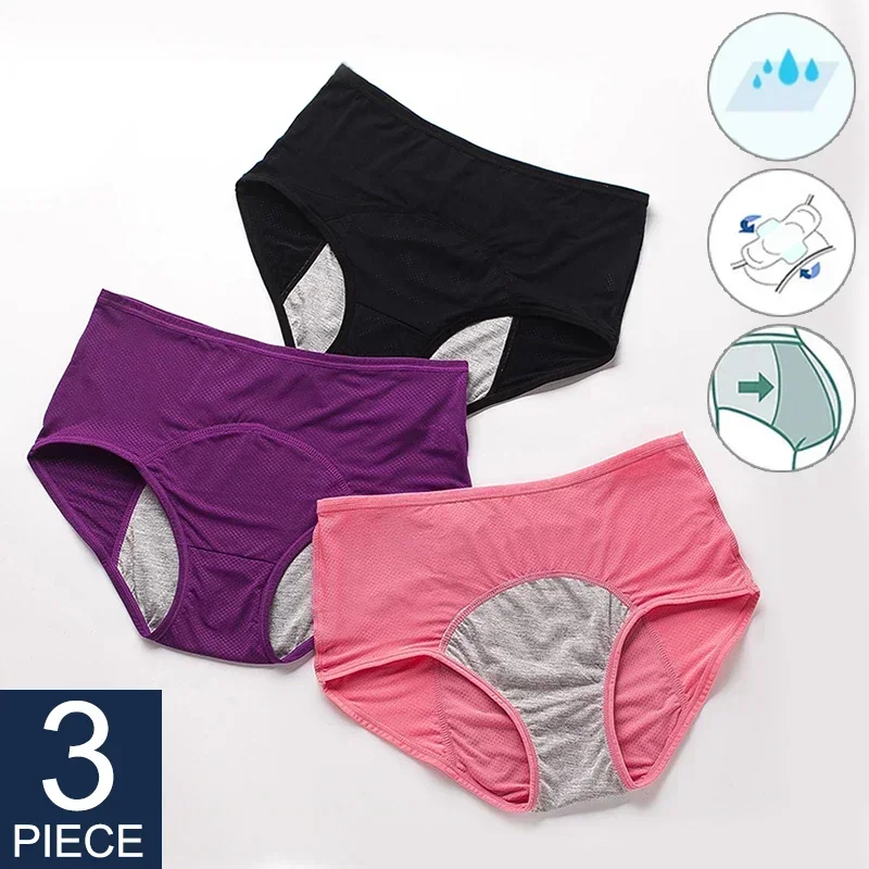 3PCS/Leak Proof Menstrual Panties Physiological Pants Women Underwear Period Comfortable Waterproof Briefs M-8XL Dropshipping