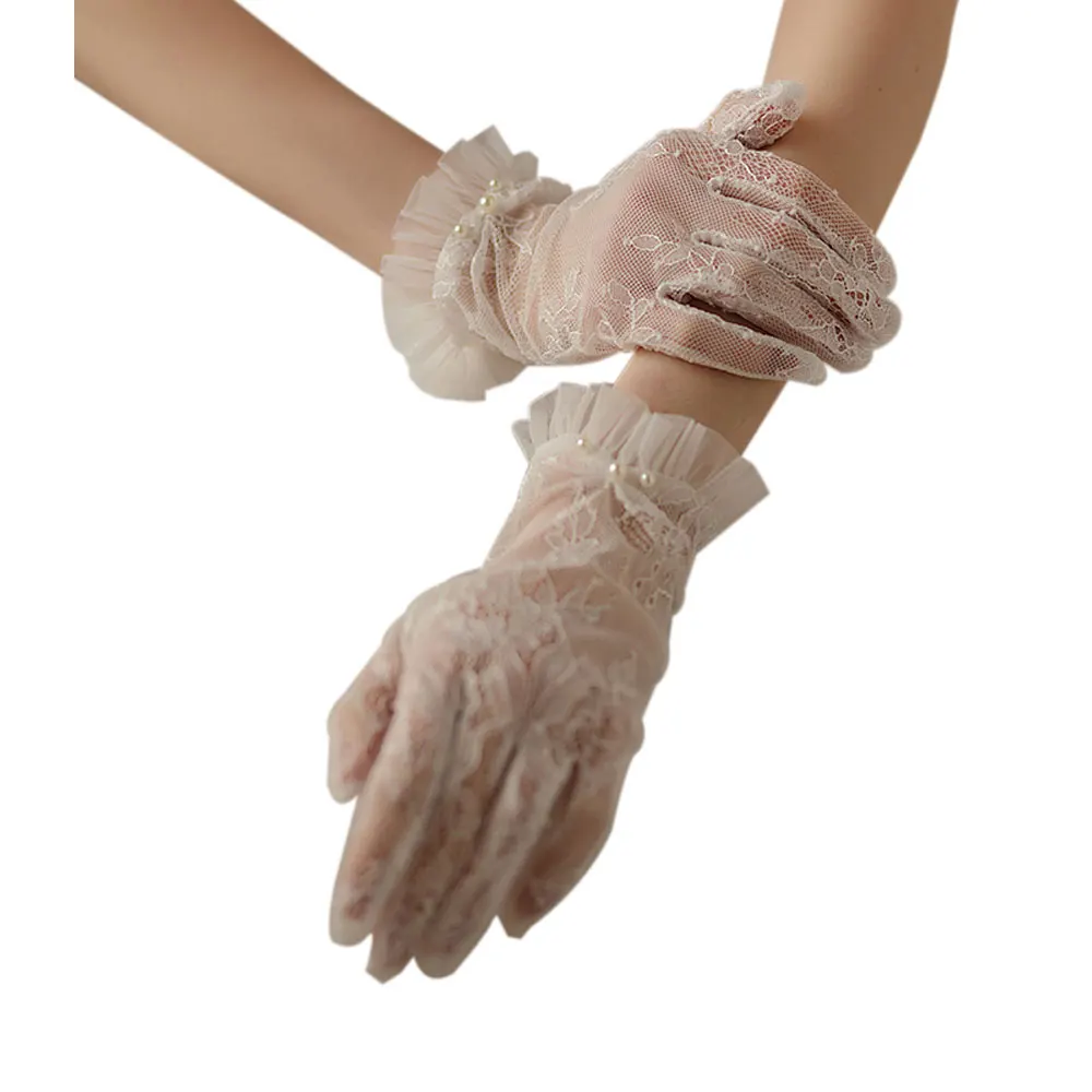 Gants de Poignet en Dentelle à Bords Volants pour Femme, Mitaines Blanches Courtes pour Demoiselle d'Honneur, Concours, Bal de Promo, WG076