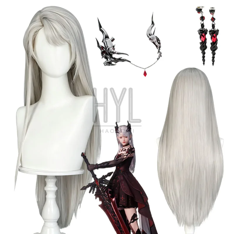 Game Love and Deepspace Hunter Lady Cosplay Wig Silver Synthetic Hair Earrings Headwear For Women Men Halloween Costume Party
