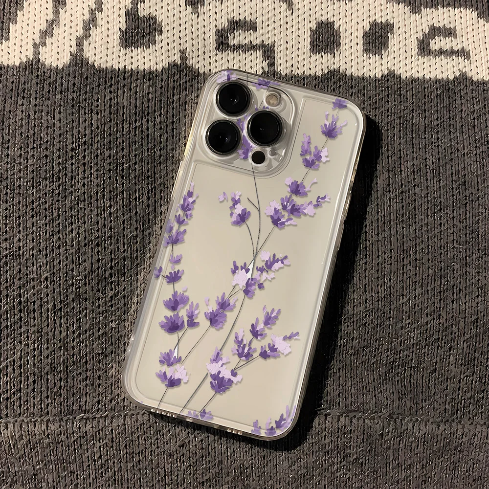 

Чехол для телефона с лавандовым узором для iPhone 16, 15, 14, 13, 12, 11 Pro Max 16e 8 7 Plus XR XS X SE, противоударный силиконовый прозрачный мягкий чехол