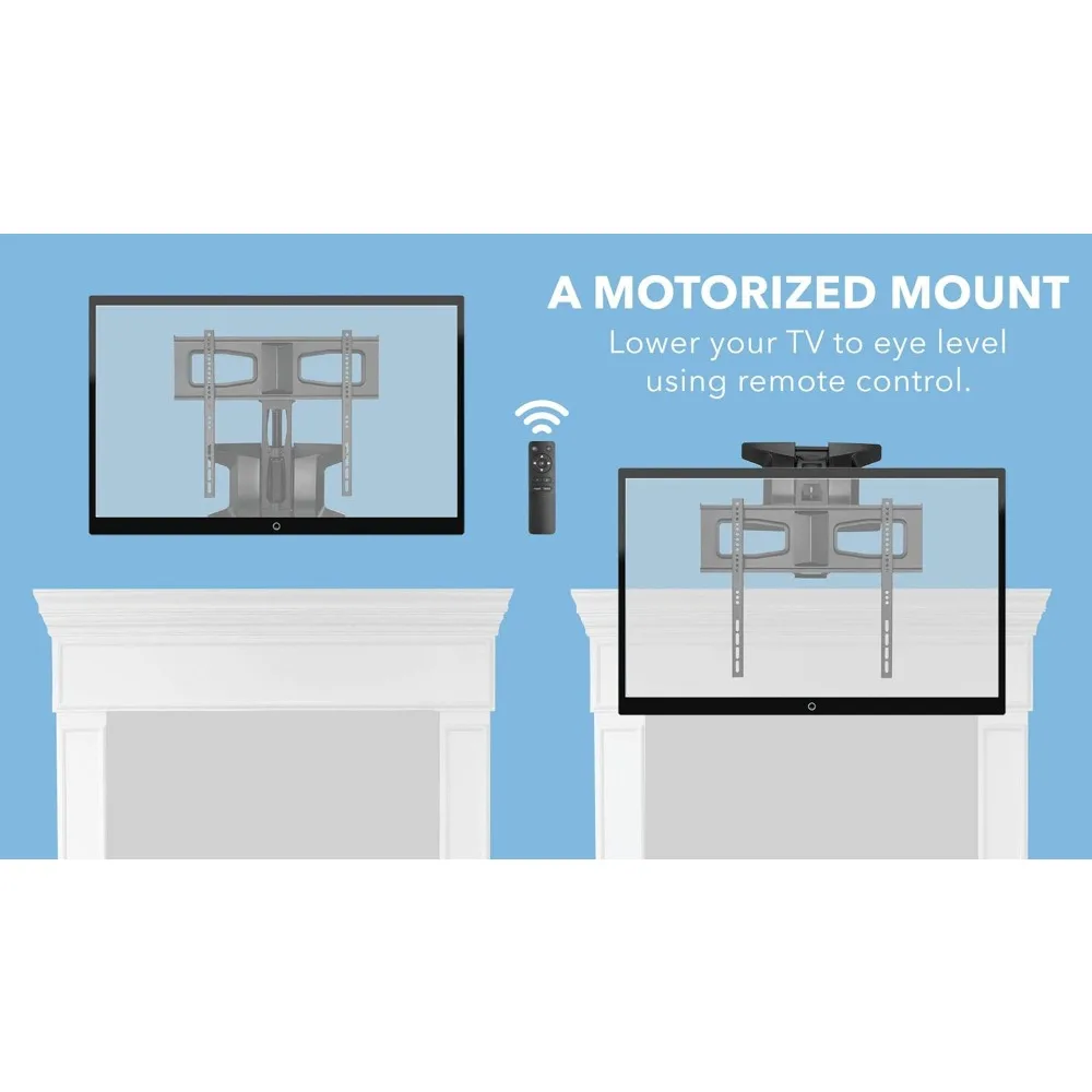 電動式暖炉テレビマウント、リモコン付き、電動プルダウン、最大77ポンドまで対応