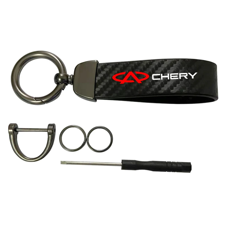 Carbon Leather Car Keychain Chain Key Rings Degree Rotating Horseshoe Rings for Chery Tiggo 2 3 4 5 6 7 8 3X 5X Pro T11 5X Glx 7