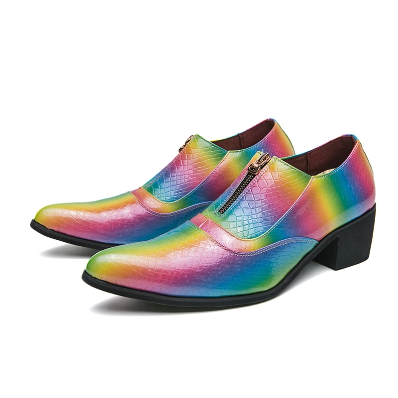 

Multicolour Men High Heels Pointed Leather Dress Shoes for Men Fashion Height Increasing Non-slip Party Prom Wedding Oxfords