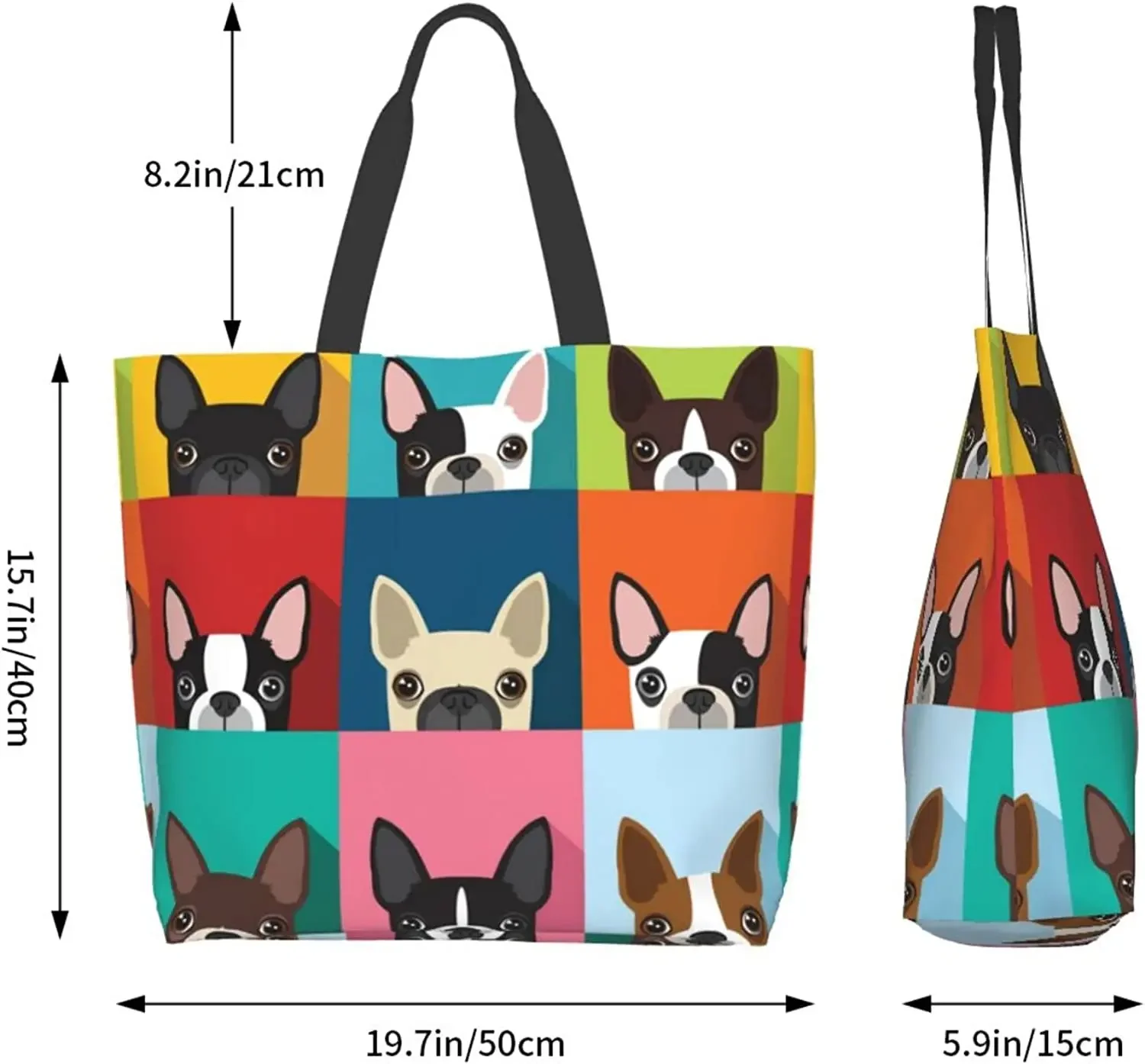 Bolsa de ombro bonito do buldogue francês para mulheres, bolsa, alça superior, bolsa, trabalho, escola, viagem, compras, casual, moda