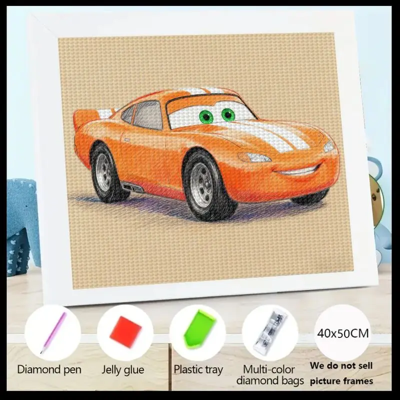 

1 шт. детский 5D комплект алмазной живописи, DIY полная дрель, круглый алмазный художественный ремесло, милый мультяшный оранжевый гоночный автомобиль, стразы, вышивка