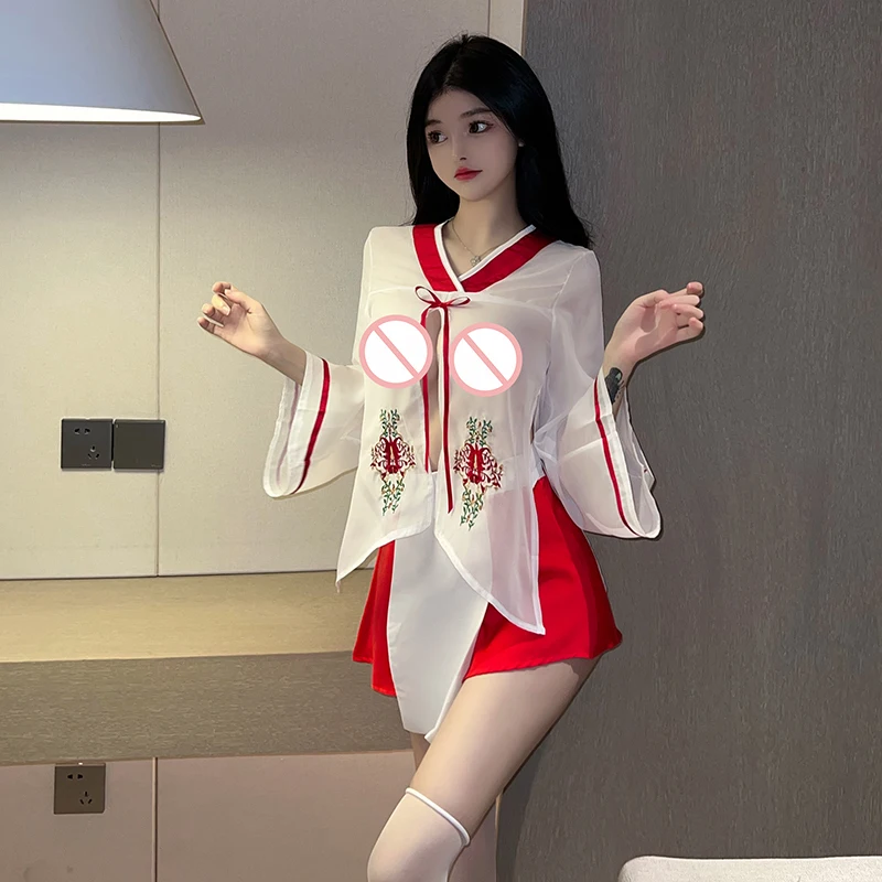 

Sexy Lingerie Cosplay Costume Plug Size Han Chinese Clothing See Though Ancient Wear with Embroidery Pajamas Night Club Womens