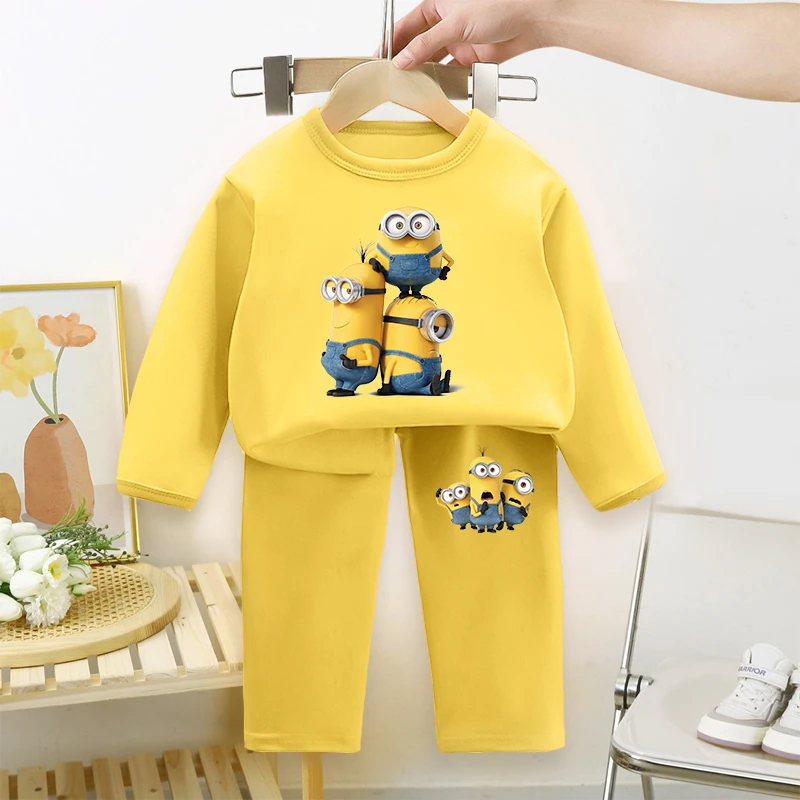 

Minions Children Pyjamas Sets Cartoon Boy Sleepwear Long Sleeved Clothes Kids Nightshirt Baby Shirt Tops Clothing Sleepcoat Gift