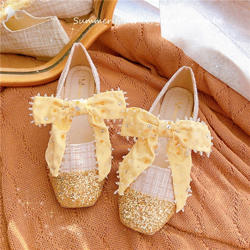 

Spring Luxury Glitter Sweet Bow Women Ballet Flats Square Toe Slip On Loafers Comfort Moccasins Mary Janes Flat Shoes Woman