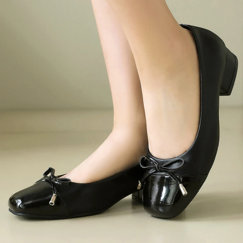 

Women's Elegant Ballet Soft Leather Loafers Fashion Bow Knot Slip On Square Toe 2026 Party Retro Black Soft Sole Shoes