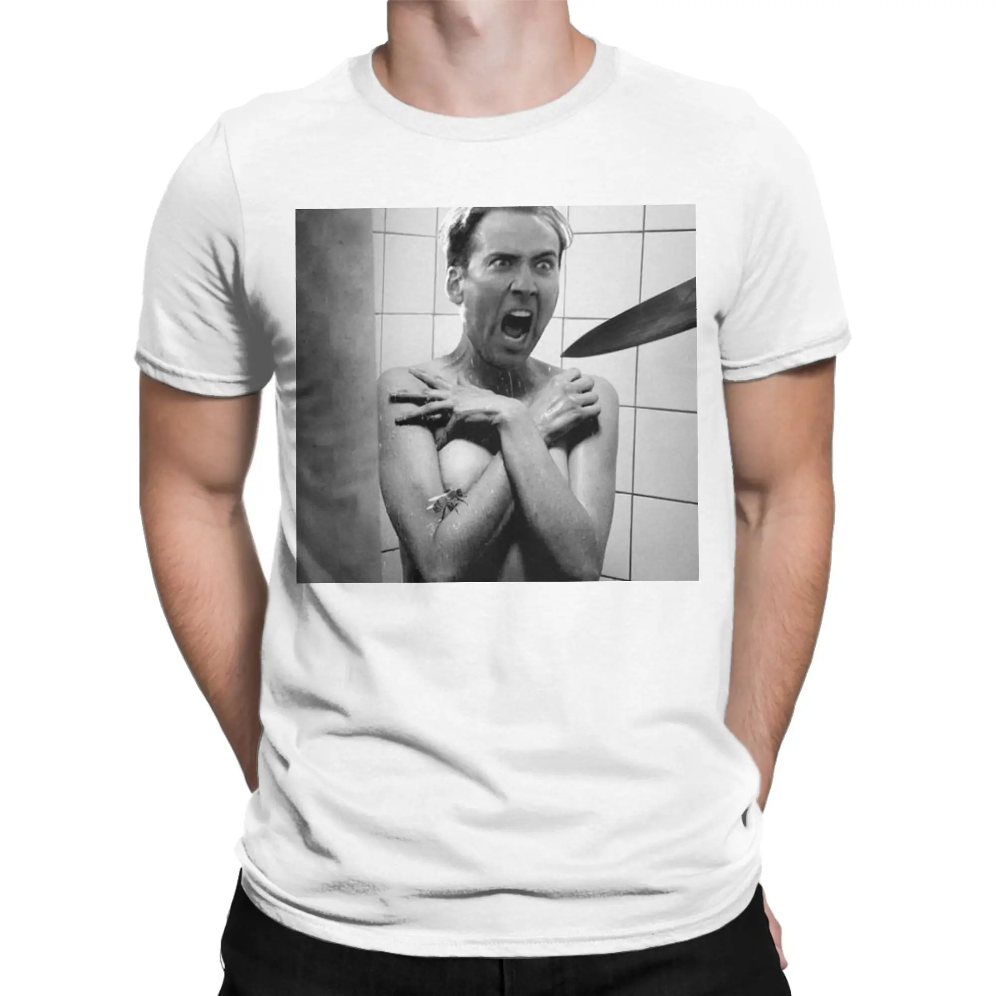 Nicolas CagePsycho Men Women T Shirt Nicolas Cage Funny Meme Funny Tees Crewneck T-Shirts Cotton Birthday Present Clothing