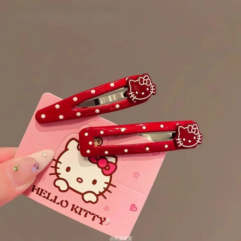 

Заколка для волос Sanrio Hello Kitty Y2K для девочек, красная в горошек, с изображением кошки KT, боковая заколка для челки, изысканная заколка-невидимка, украшение для волос